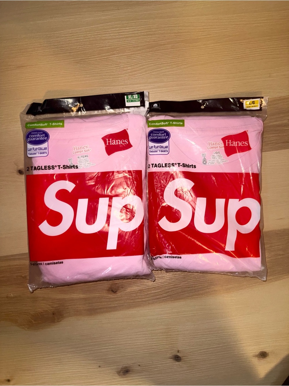 2 Pack Supreme x Hanes Pink Tagless T-shirts(PICK YOUR SIZE)